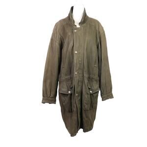 Vintage Bugatti olive green mid length leather jacket coat Mens 42